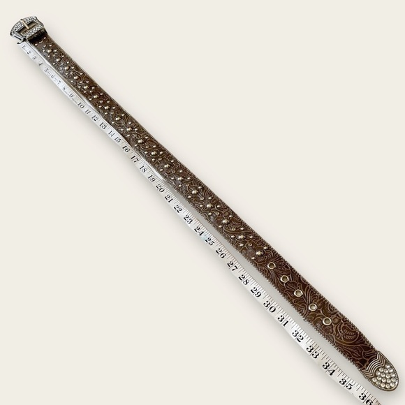 KATHY Van Zeeland Studded Belt Y2K Glam Cowgirl Western Rhinestones Leather S